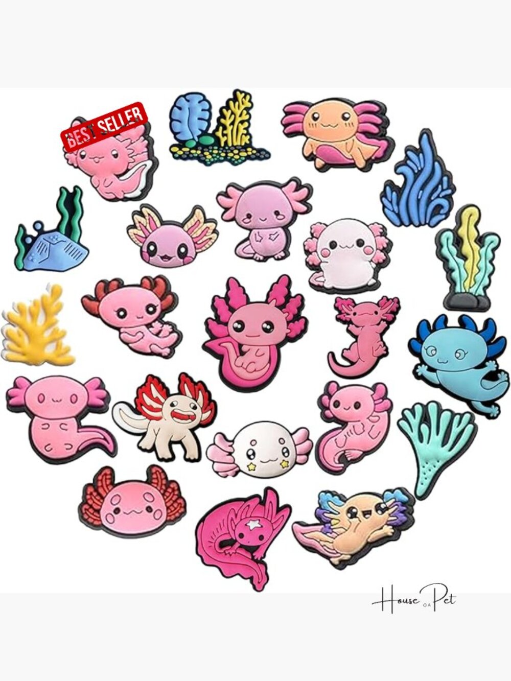 22 PCS Axolotl Shoe Charms, Kawaii Animal Shoe Decorations, Cute Non-Slip Shoe